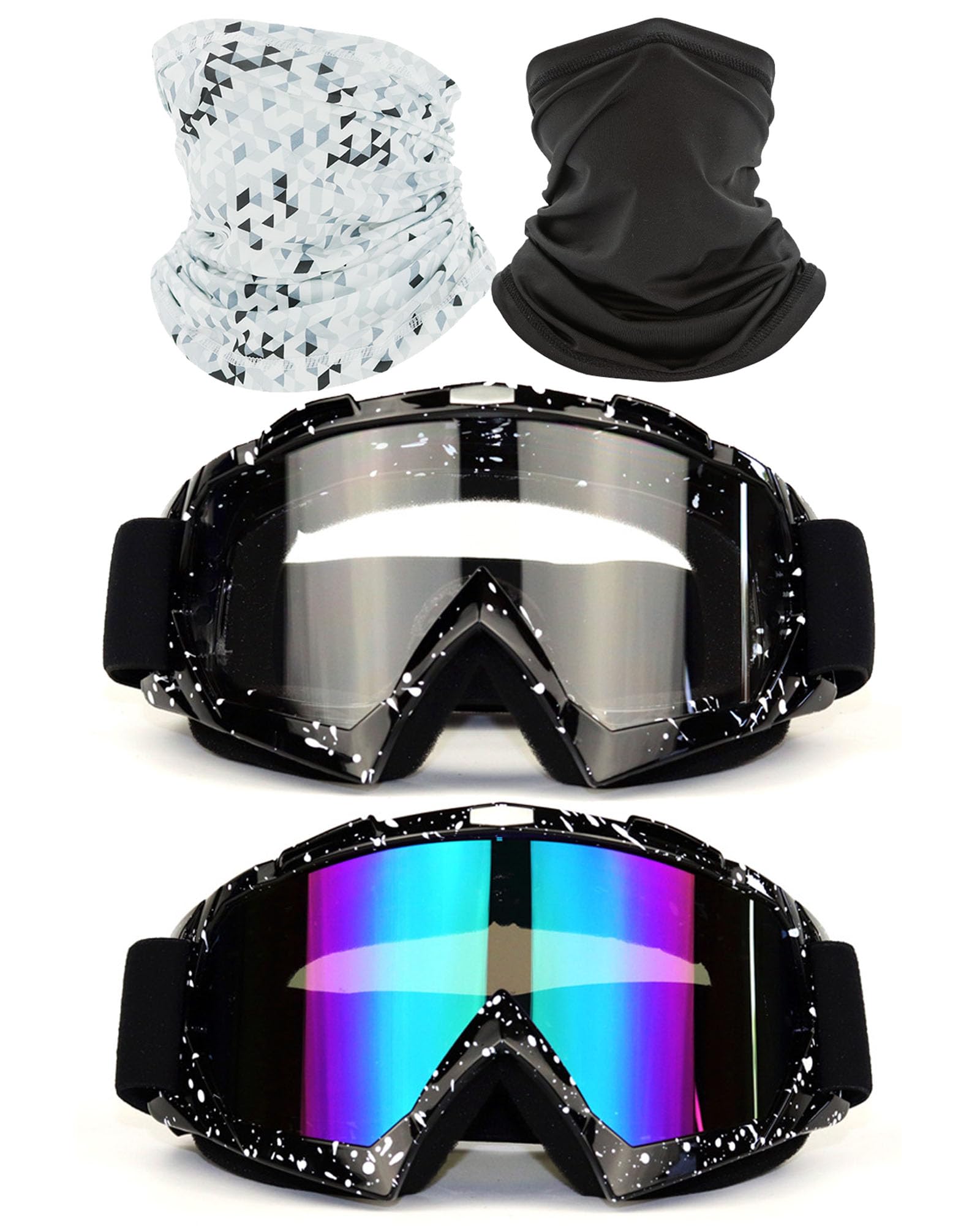 Immoono dirt bike goggles marble black front view with wind and dust protection