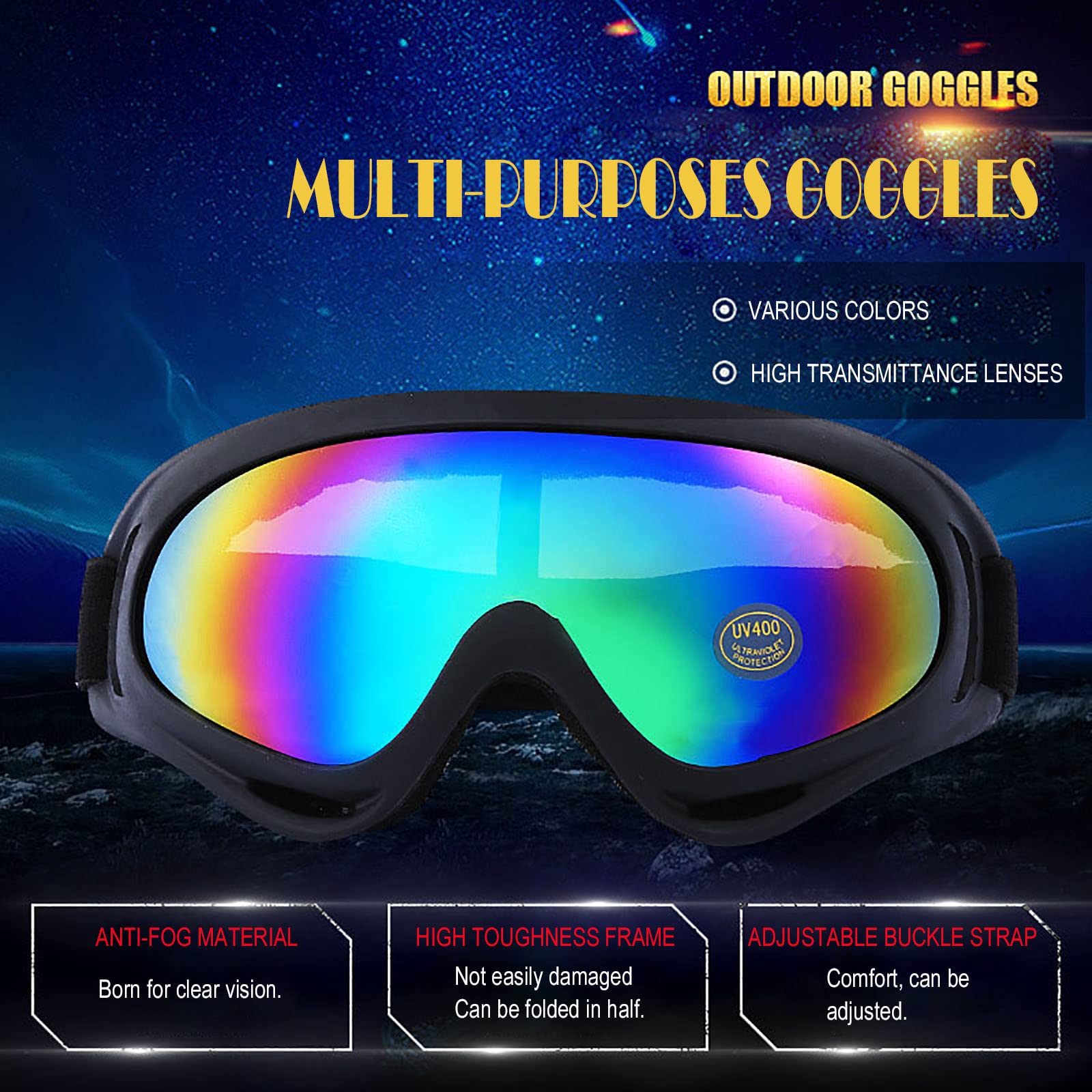 Immoono motorcycle goggles with colorful lens for enhanced contrast in bright conditions.