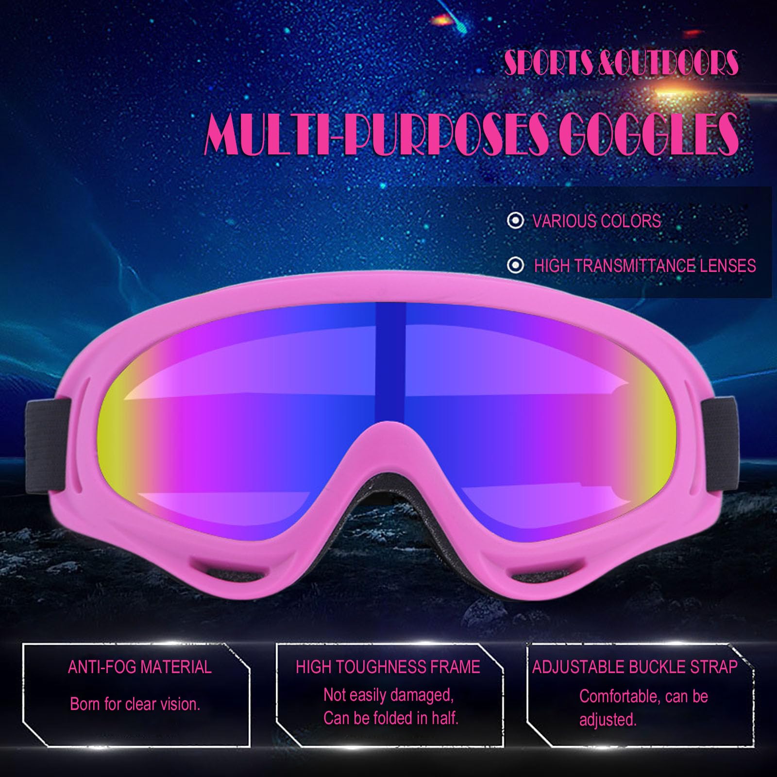 immoono motorcycle goggles pink frame with colorful lenses for bright conditions