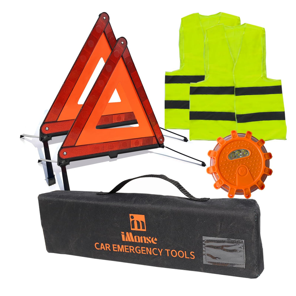 iMonse warning triangle kit with compact case for quick roadside visibility