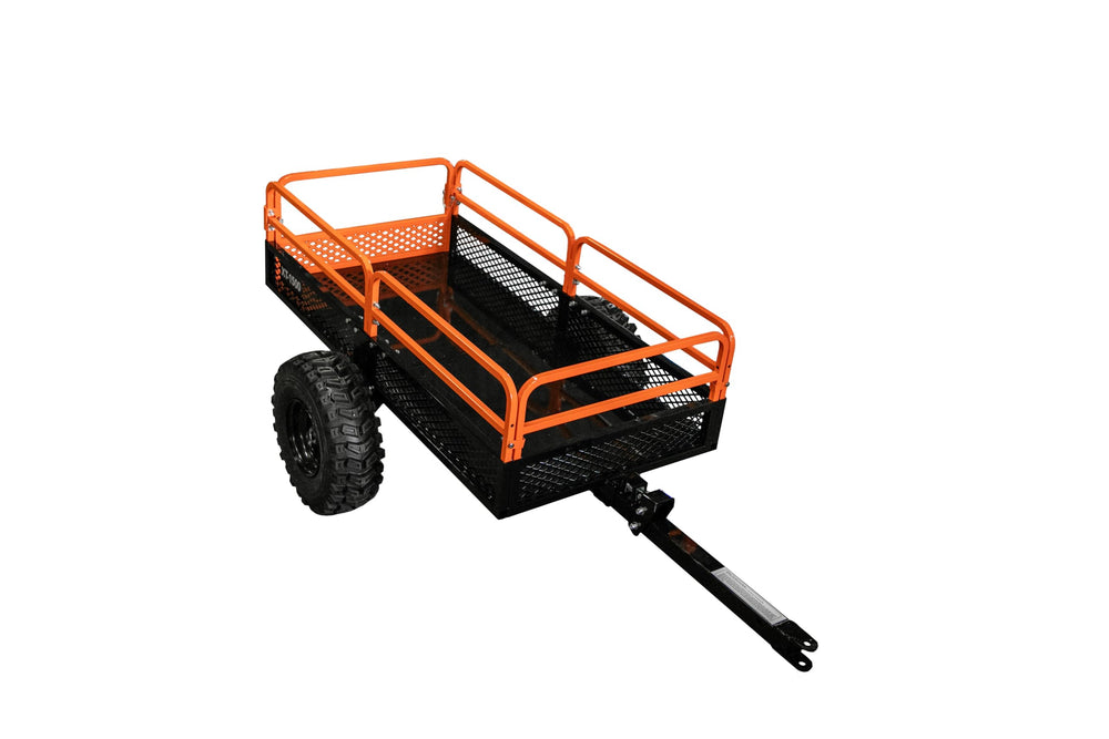 MotoAlliance Impact Implements steel bed trailer with a solid cargo area for dirt, gravel, or mulch.