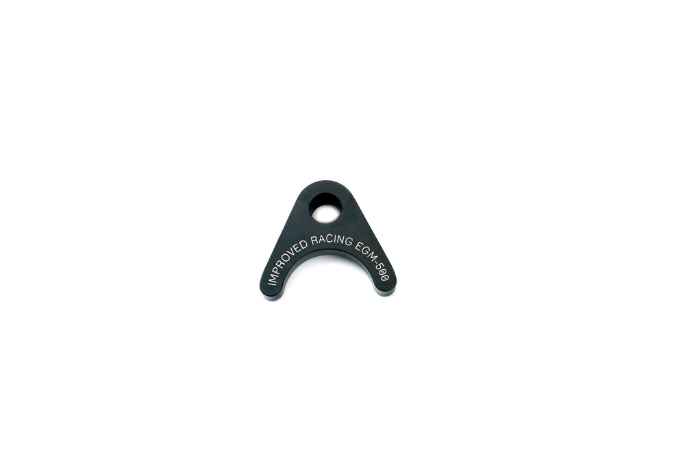 Improved Racing EGM-500 LS pickup brace, angle view, demonstrates balanced clamping around the flange.