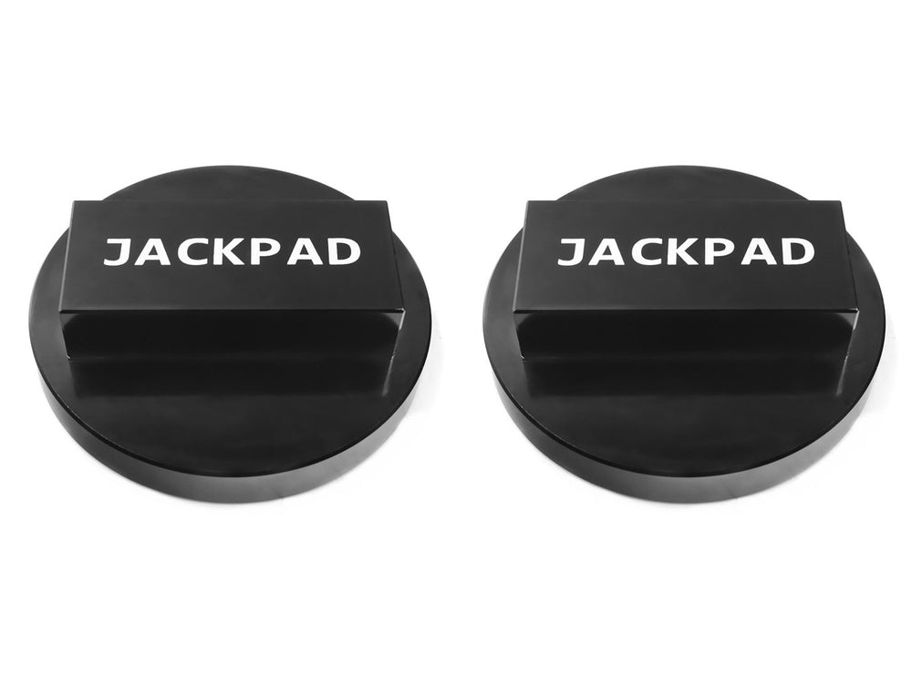 imufer jack pad adapter top view, anodized black, prevents slip during lifting