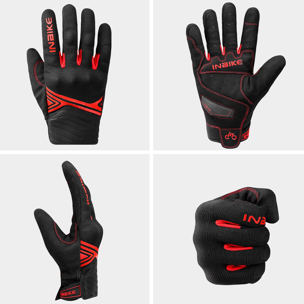 INBIKE gloves with hook-and-loop cuff for easy adjustment and secure fit.