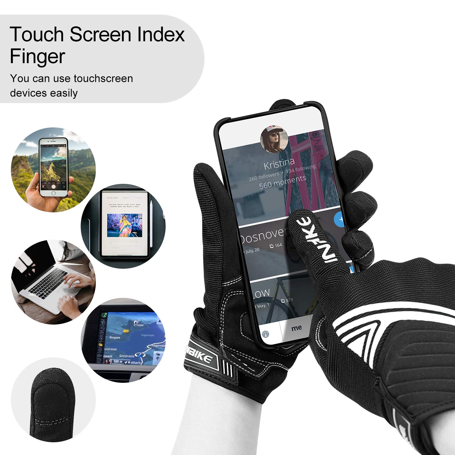 INBIKE touchscreen-friendly index finger for device use
