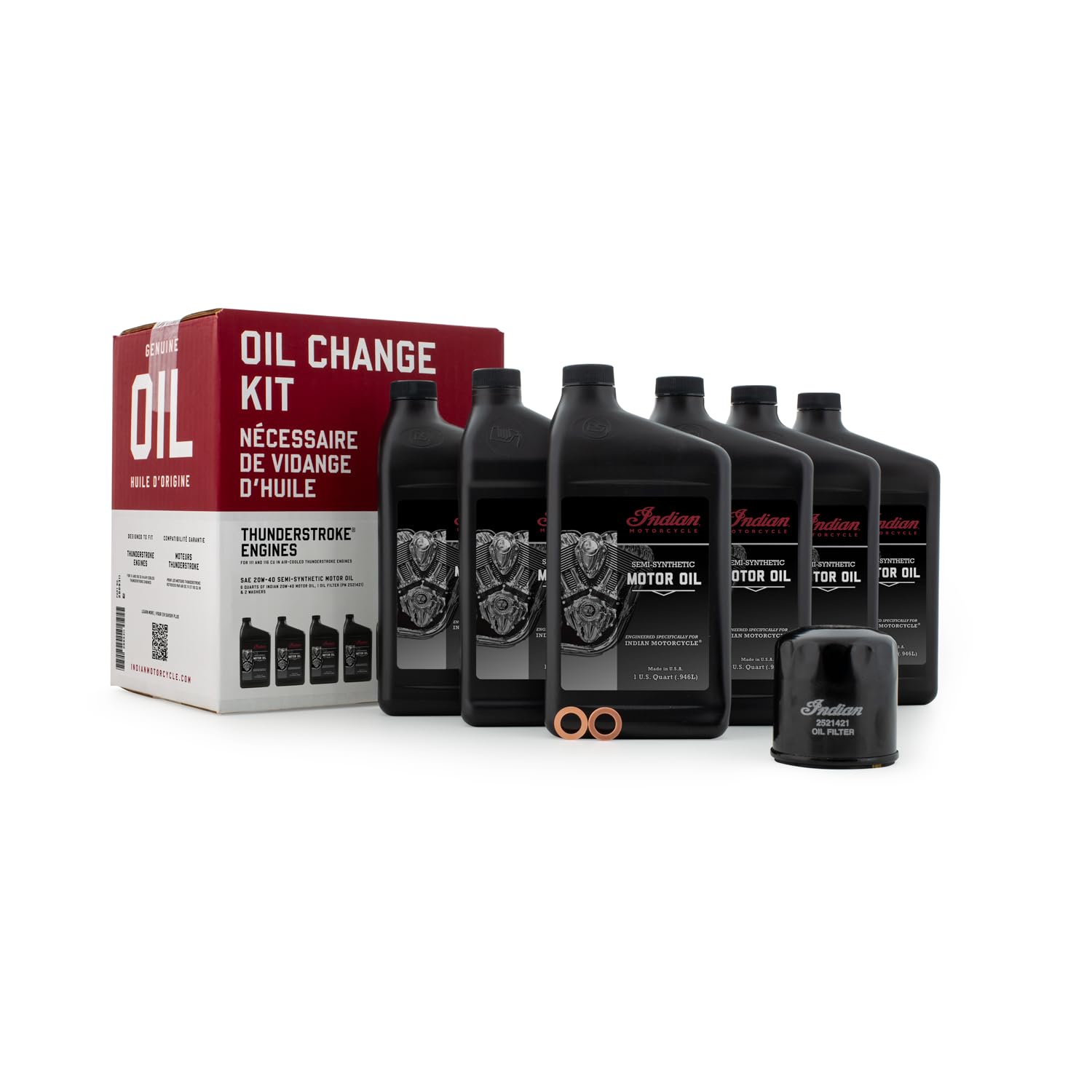 Indian Motorcycle oil bottle pour demonstrates semi-synthetic oil benefits for Thunderstroke engines
