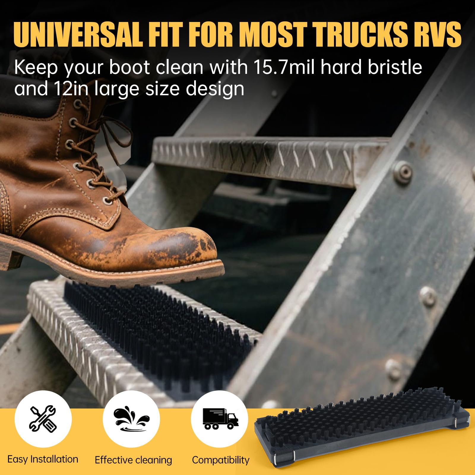Indiedouker thick 15mil bristles lift dirt from boots effectively.
