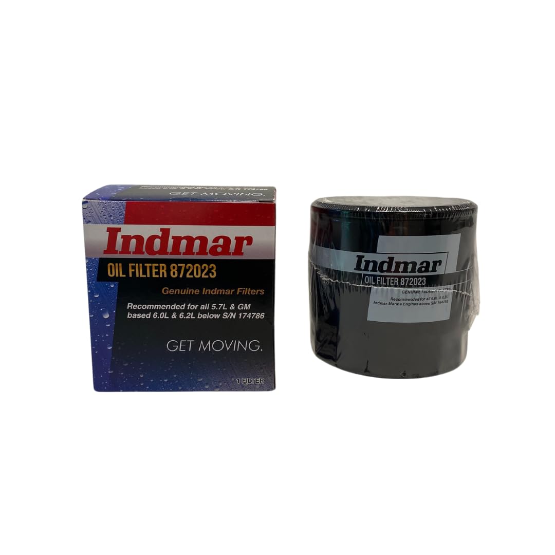 Indmar 872023 oil filter body demonstrating durable filtration for GM-based marine engines.