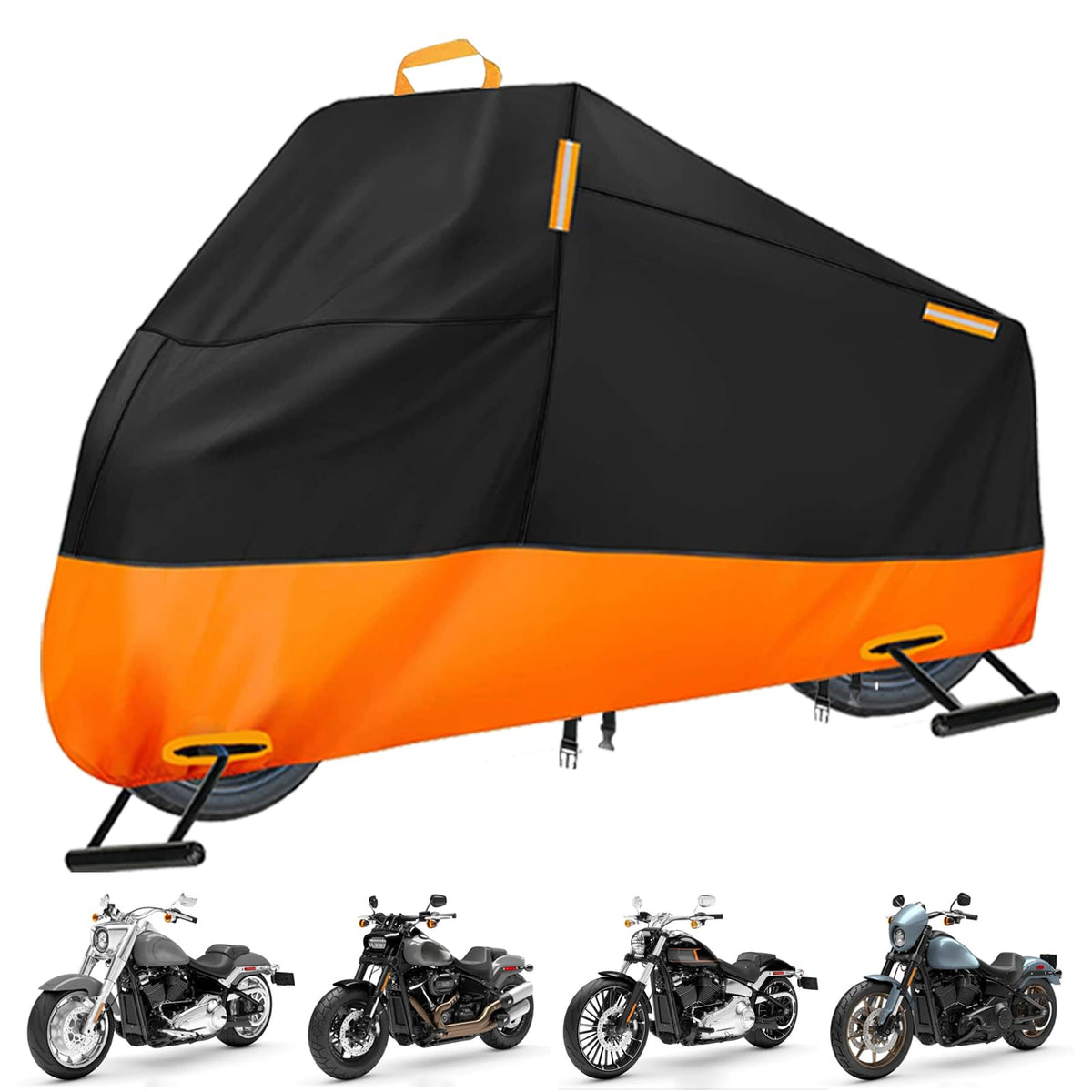 INEZARI motorcycle cover showing universal fit up to 96.5 inches for cruisers