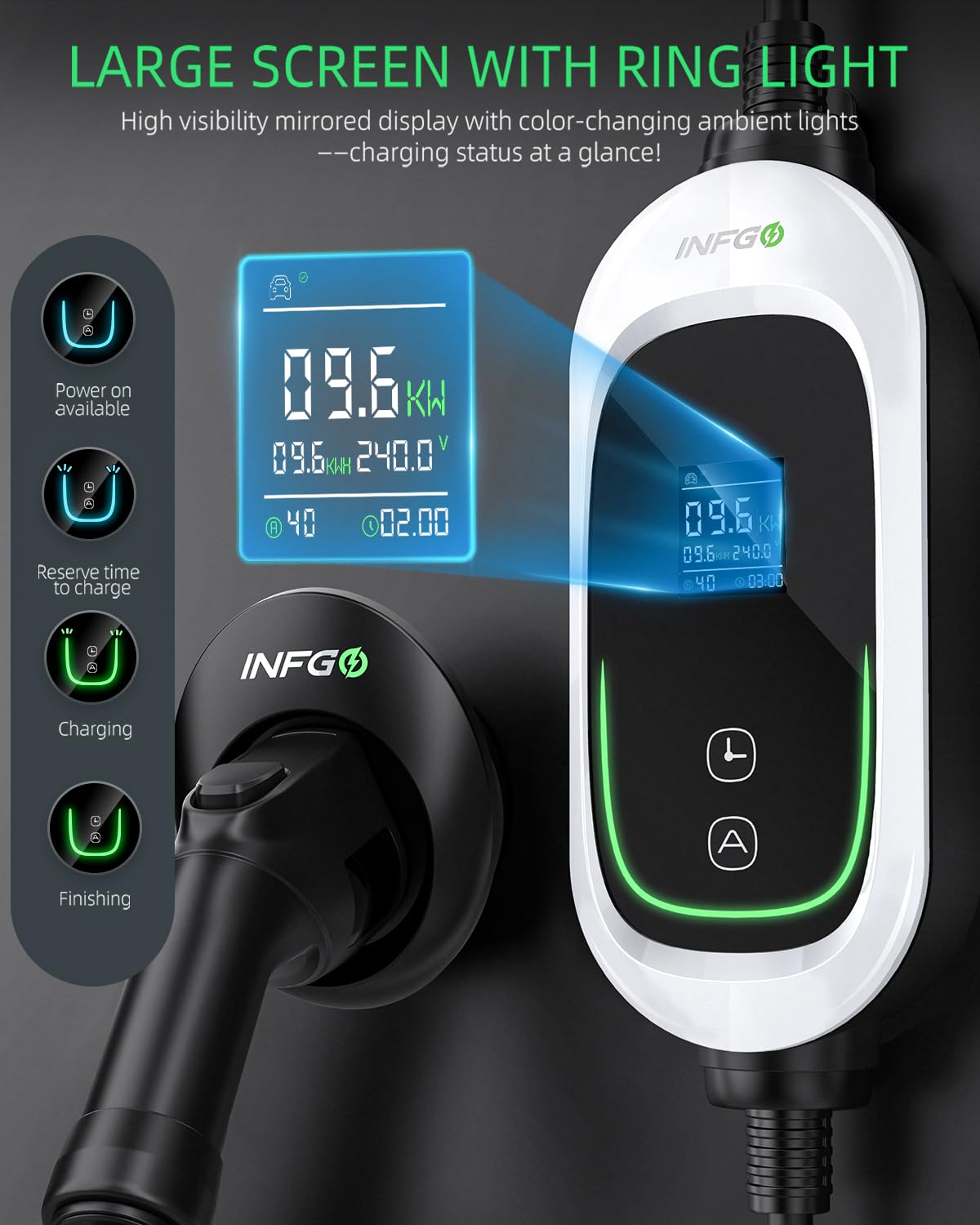 INFGO Level 2 EV Charger 25ft cable extended for flexible parking.