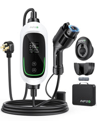 INFGO Level 2 EV Charger front view with LCD display for real-time data.