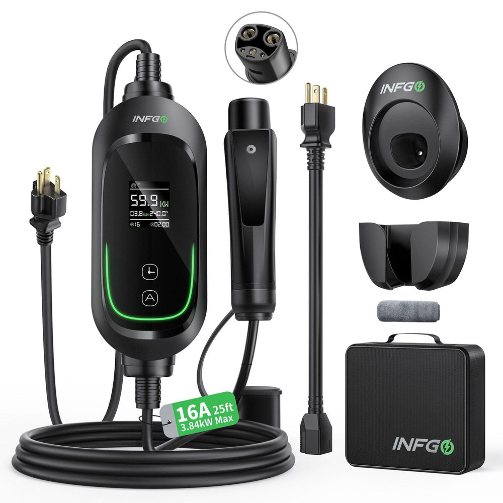 INFGO Tesla Charger display with real-time amperage and voltage indicators