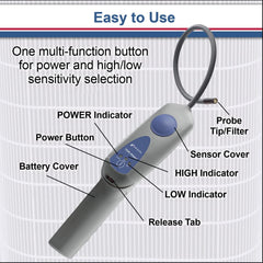 Inficon 705-202-G1 two D-cell battery operation enables portable use on job sites.