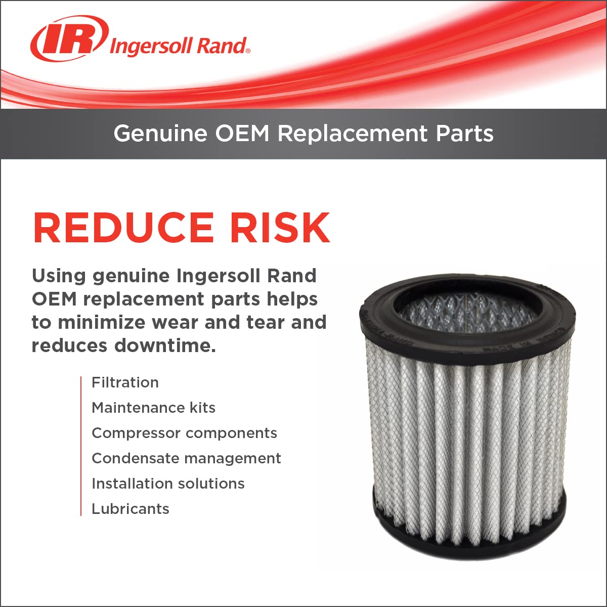 Close-up of Ingersoll Rand OEM air filter element showing filtration media.