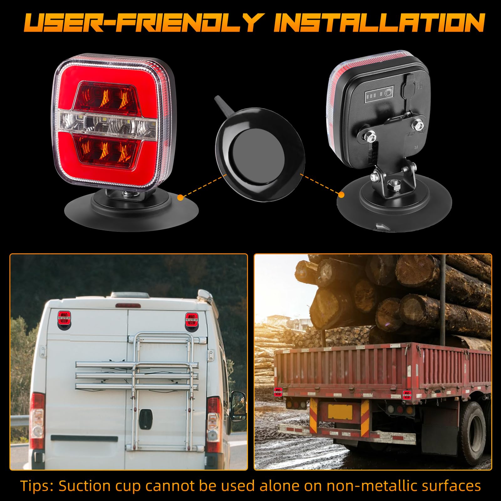 inhtgeas trailer lights with suction cup quick setup on smooth surface for portable use