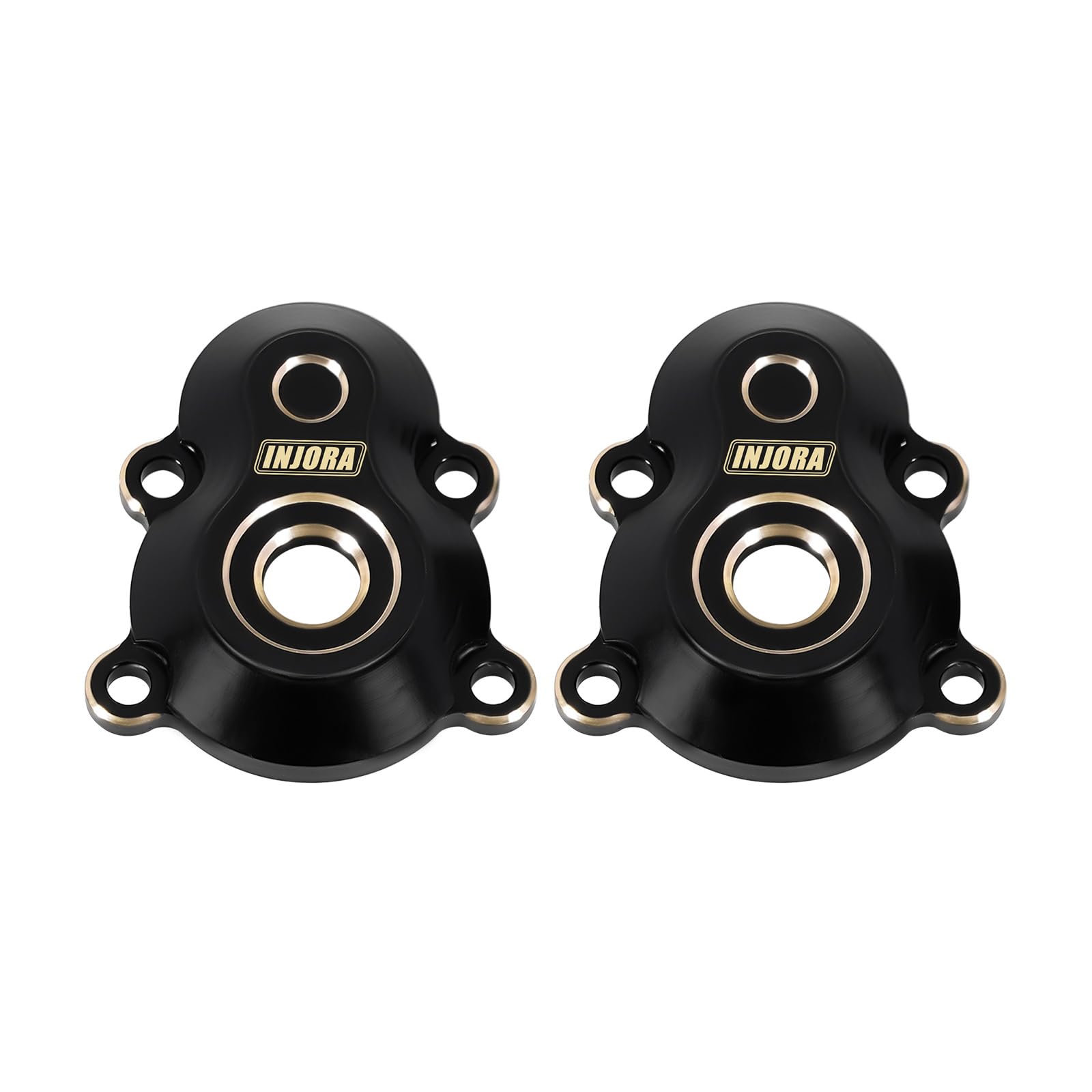 INJORA brass steering knuckles close-up highlighting CNC precision and corrosion resistance.
