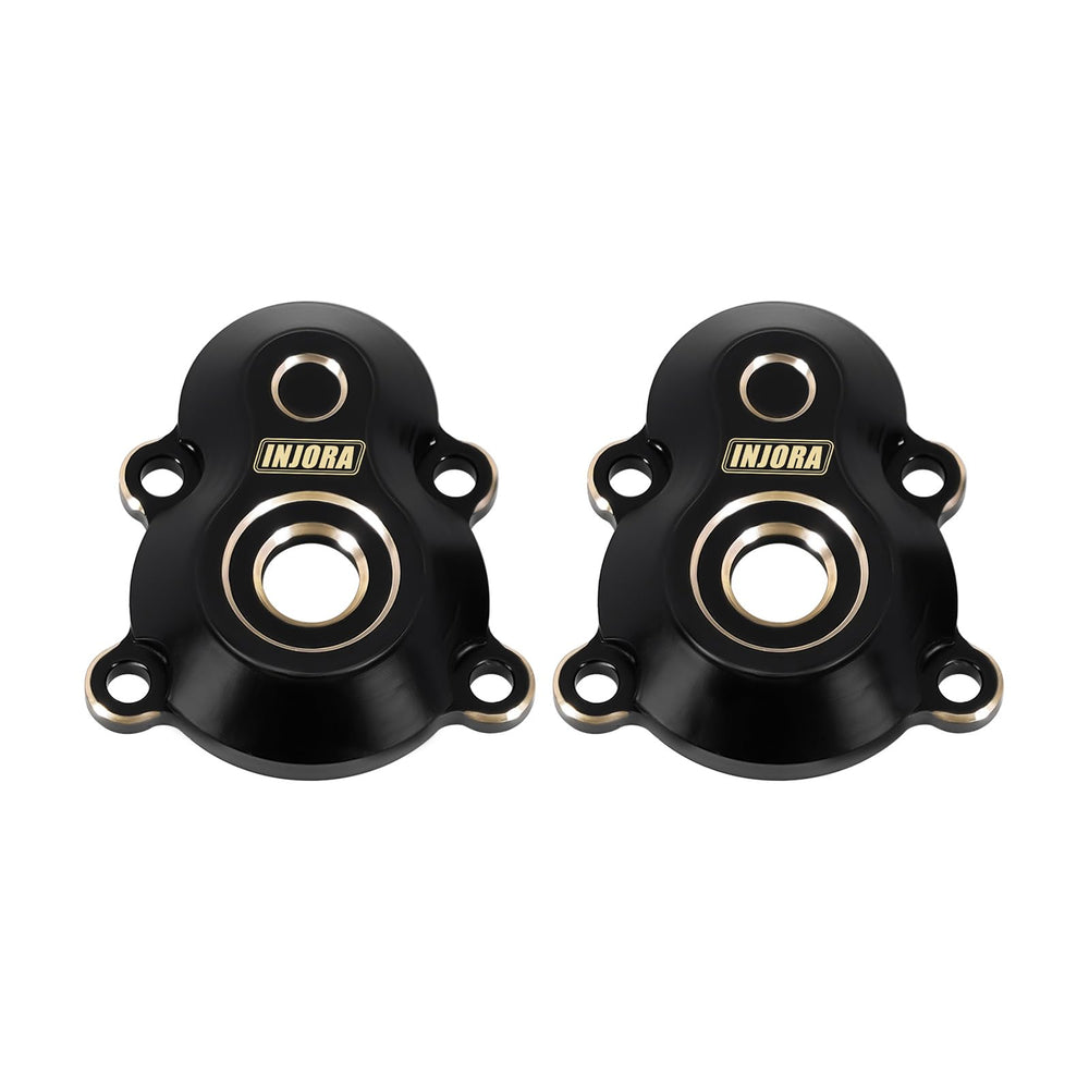 INJORA brass steering knuckles close-up highlighting CNC precision and corrosion resistance.