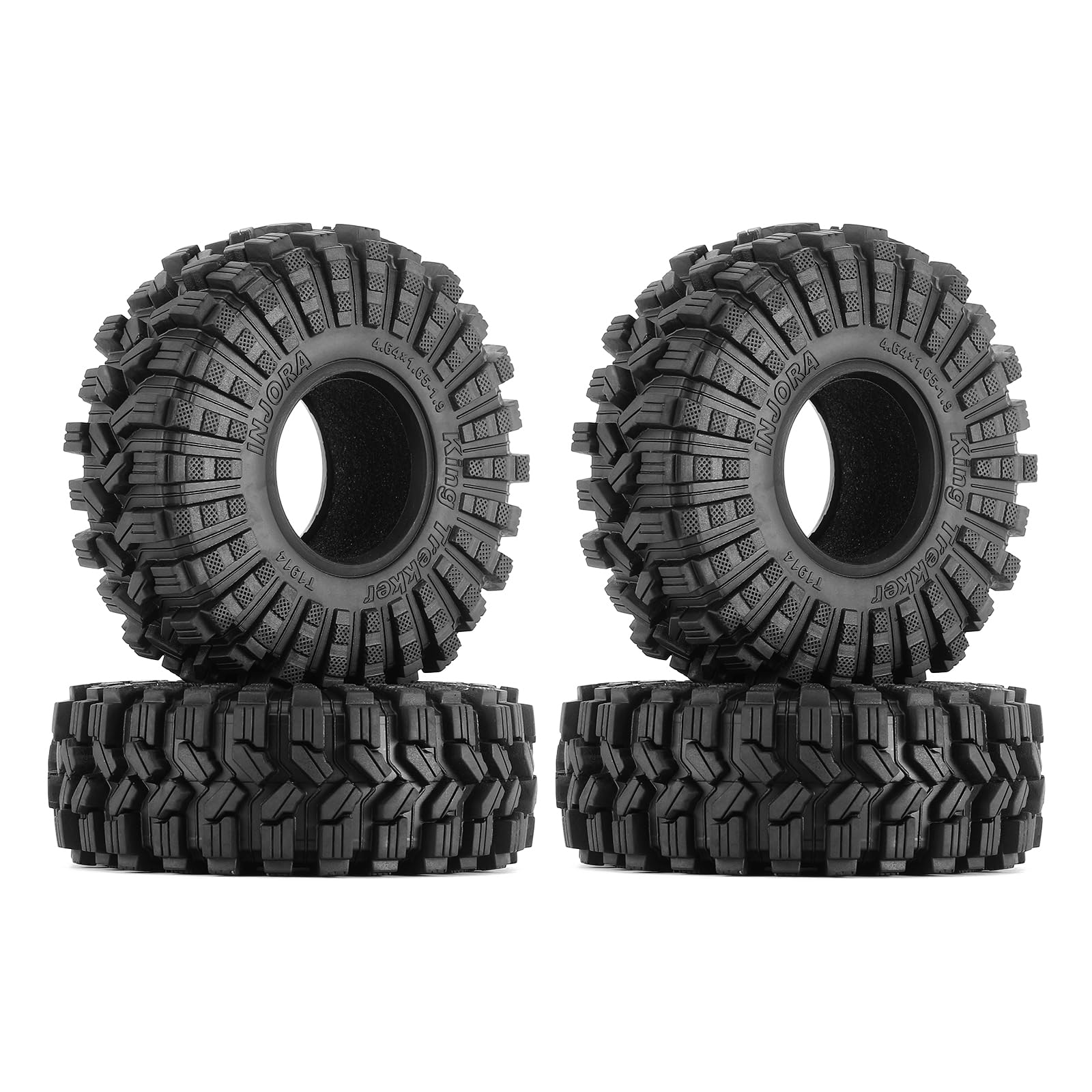 INJORA King Trekker tire showing 118mm diameter for 1/10 RC crawlers, ready for rugged off-road grip.
