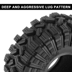 INJORA King Trekker 118x42mm tire: bold tread for confident grip on rocky trails.