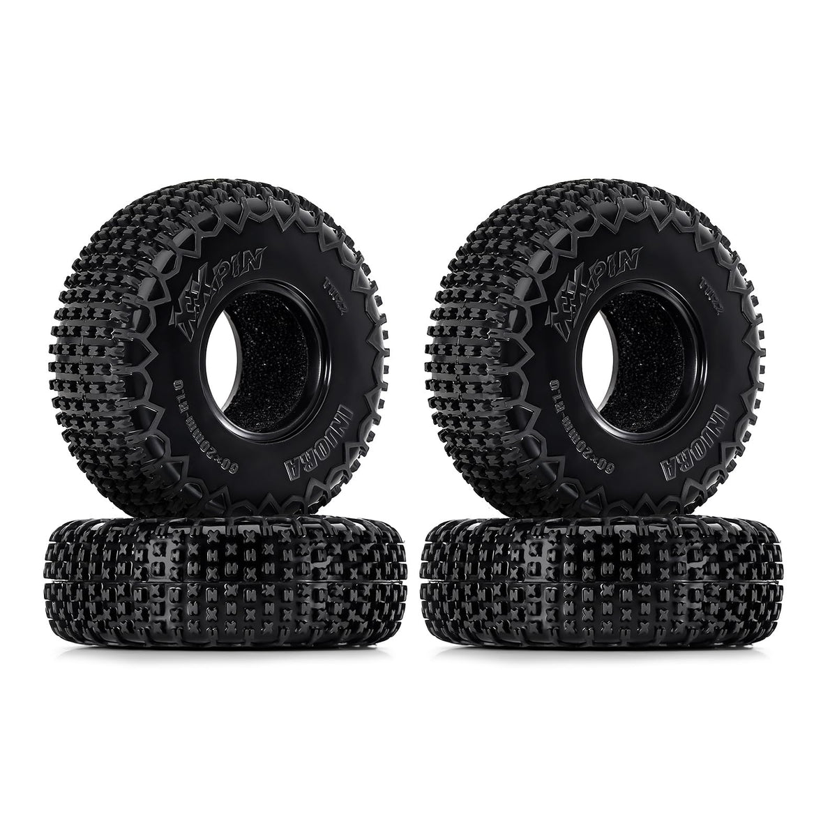 INJORA S5 60x20mm XHX pin tire, front view, enhances crawler agility.