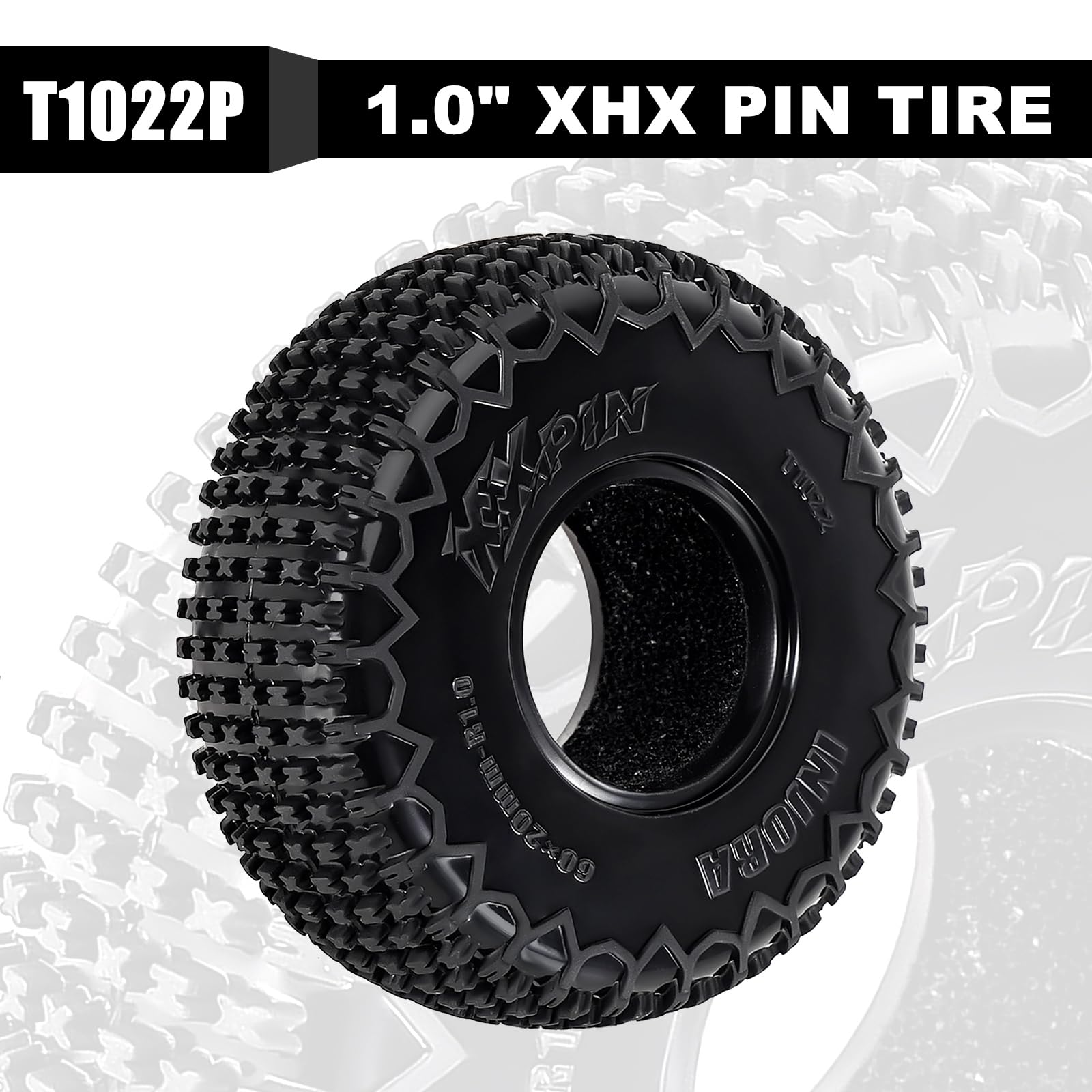 INJORA S5 60x20mm XHX pin tire tread detail, sticky performance.