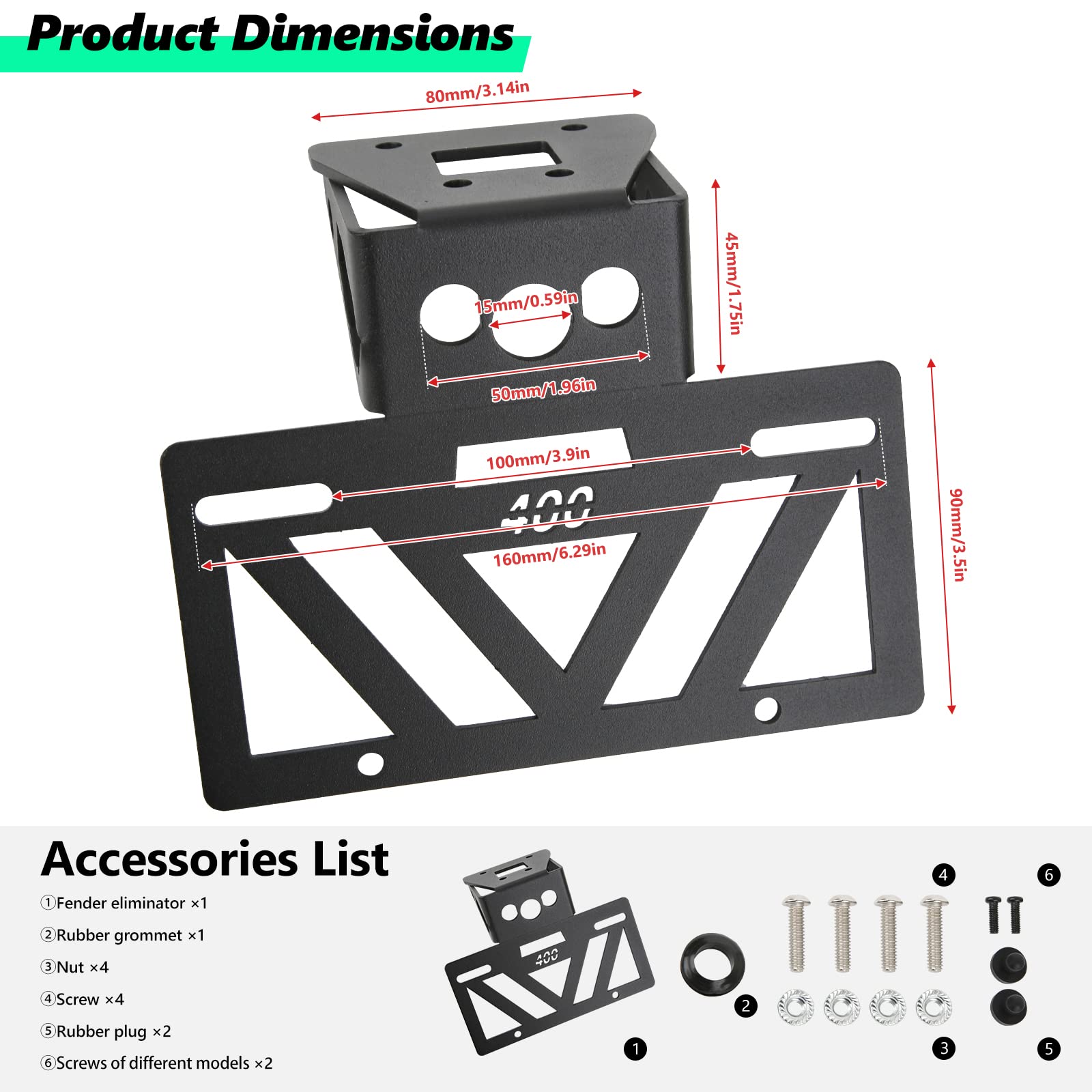 INKUDRI Fender Eliminator hardware included for quick install