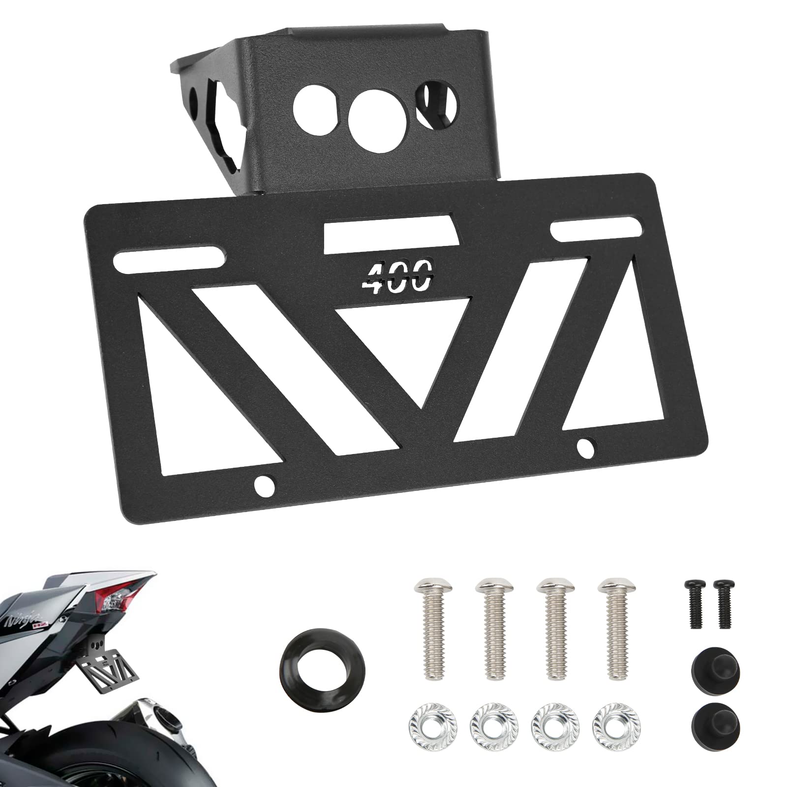 INKUDRI Ninja 400 Fender Eliminator bracket side view improves bike silhouette