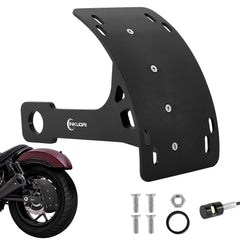 INKUDRI universal curved license plate bracket with light on rear axle, enhancing visibility.