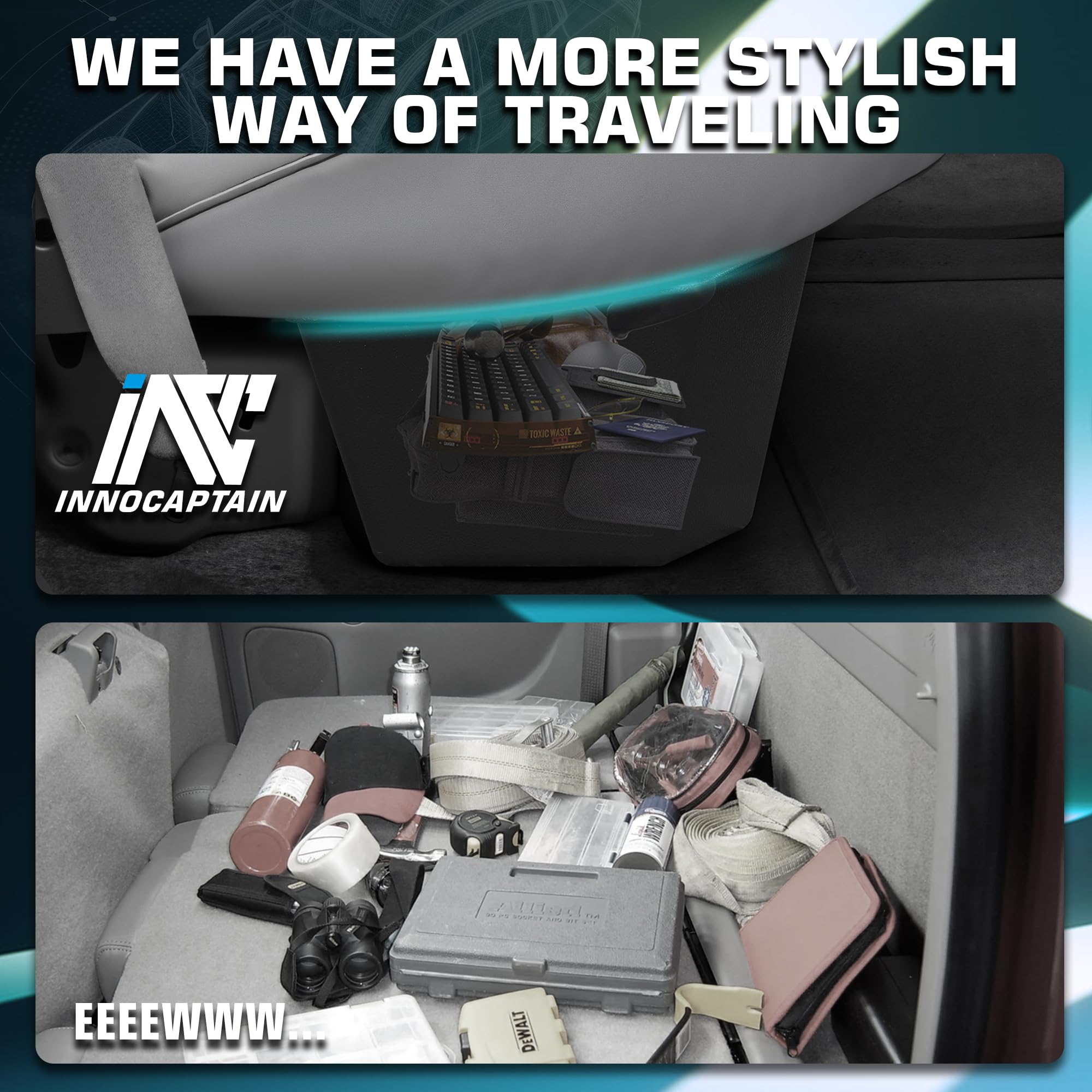 InnoCaptain easy install no drilling storage keeps rear seat area flexible.