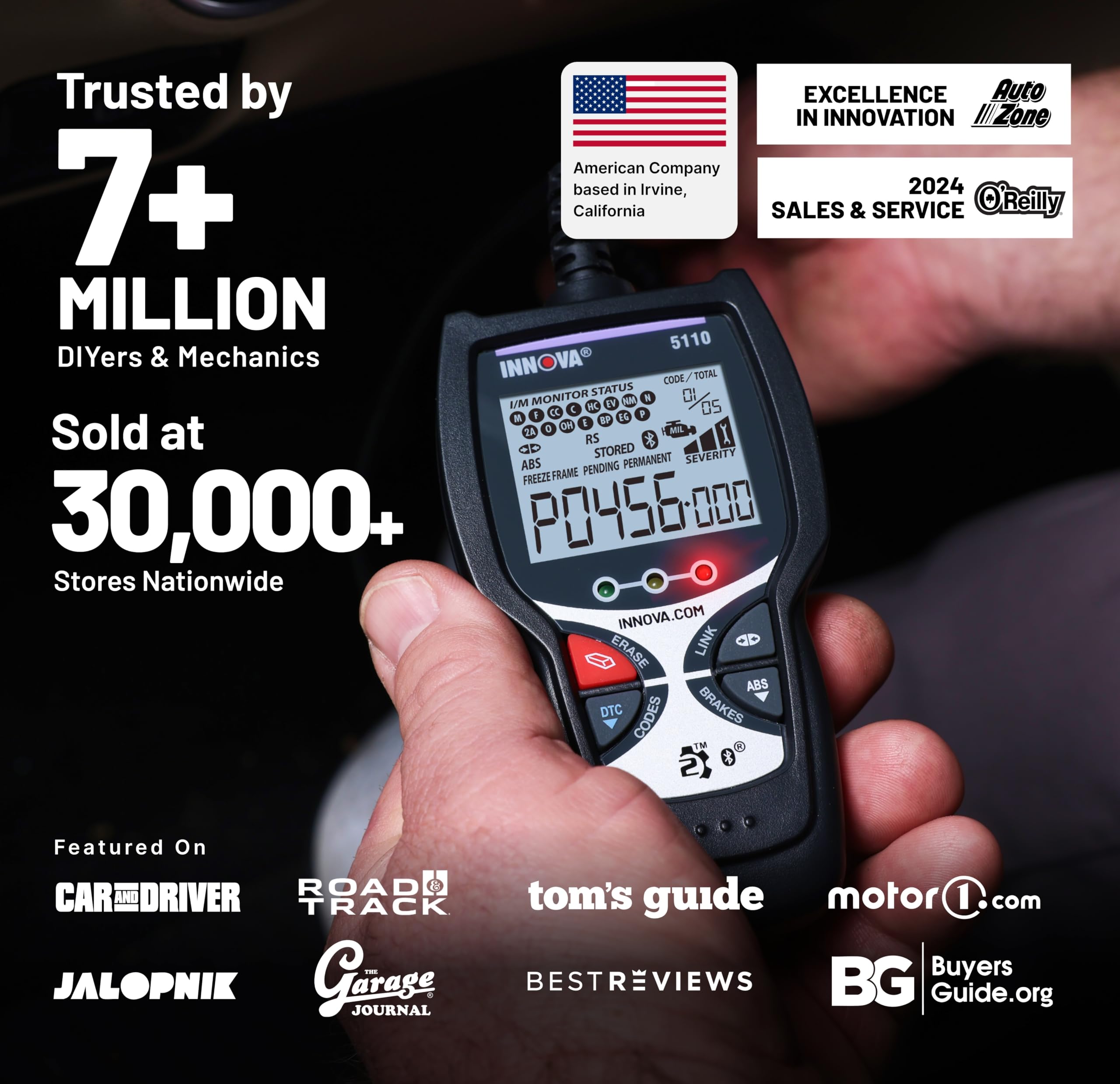 Innova 5110 battery test displays charging health at a glance.