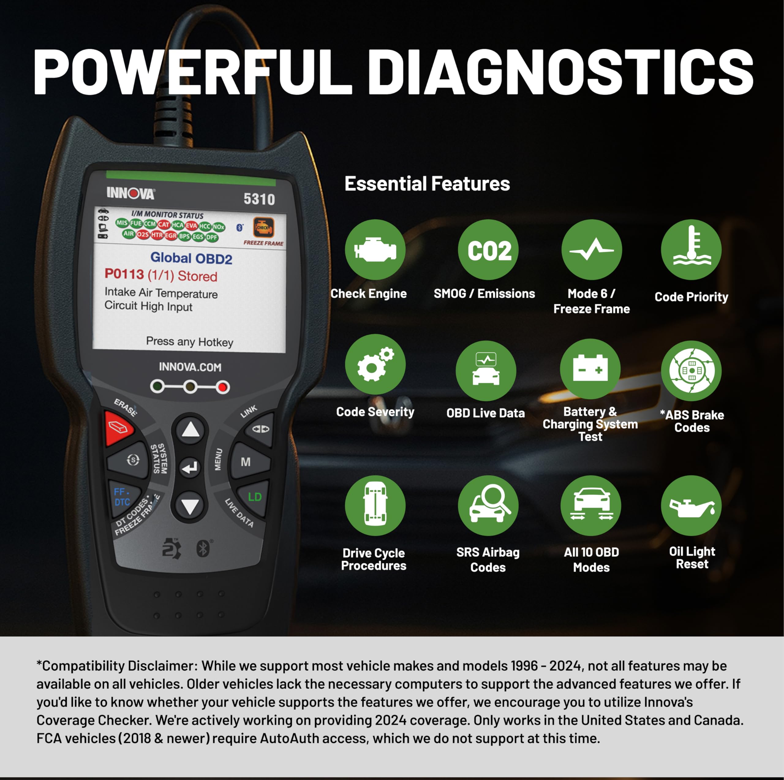 Innova 5310 coverage checker confirms vehicle compatibility before purchasing