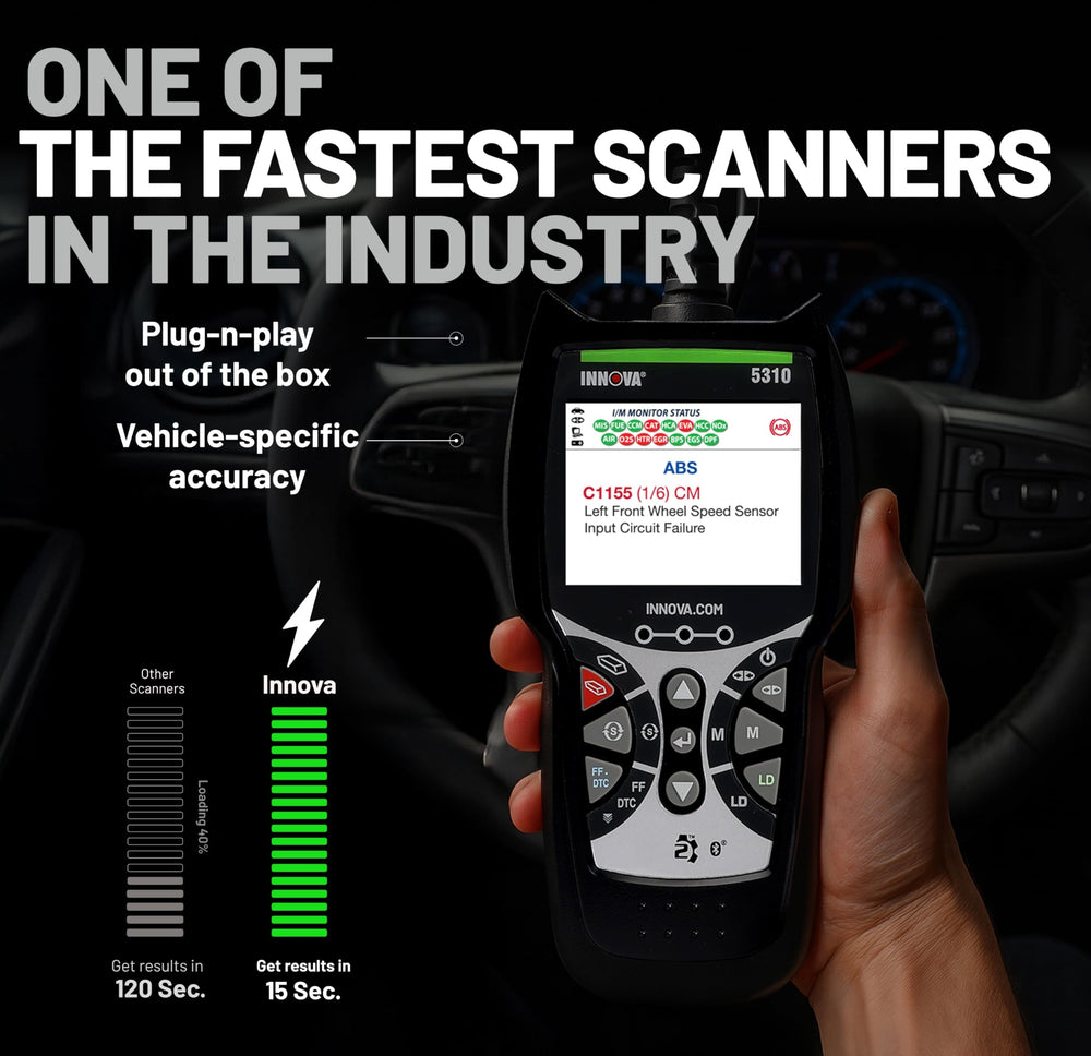 Innova 5310 live data screen showing RPM, speed, and oil temperature for accurate checks