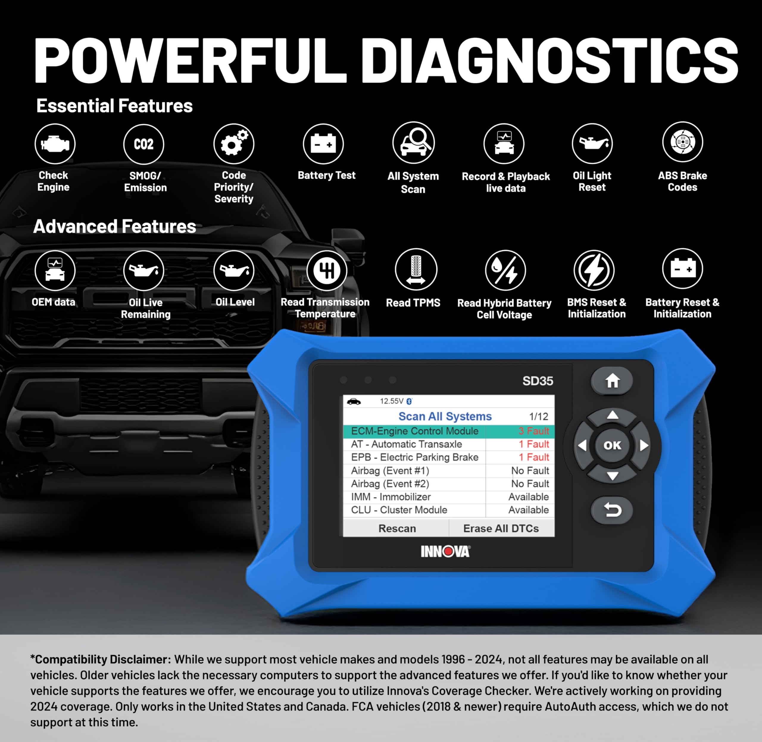 Innova SD35 RepairSolutions2 app offers step-by-step repair guidance.