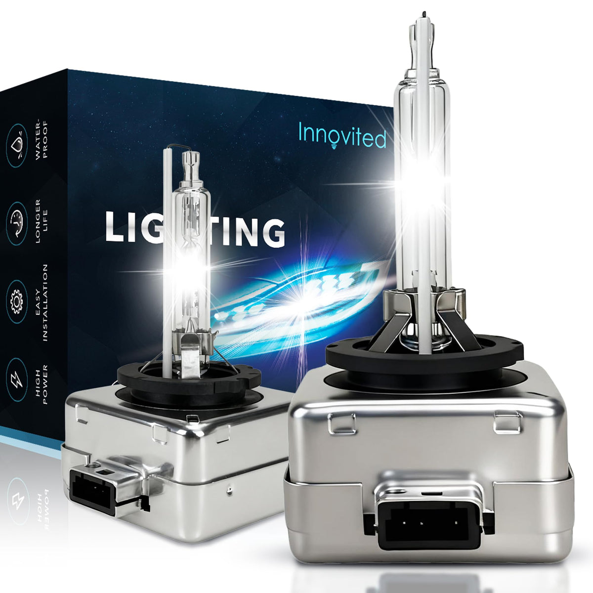 Innovited D1S HID bulbs with 6000K cool white glow for crisp visibility