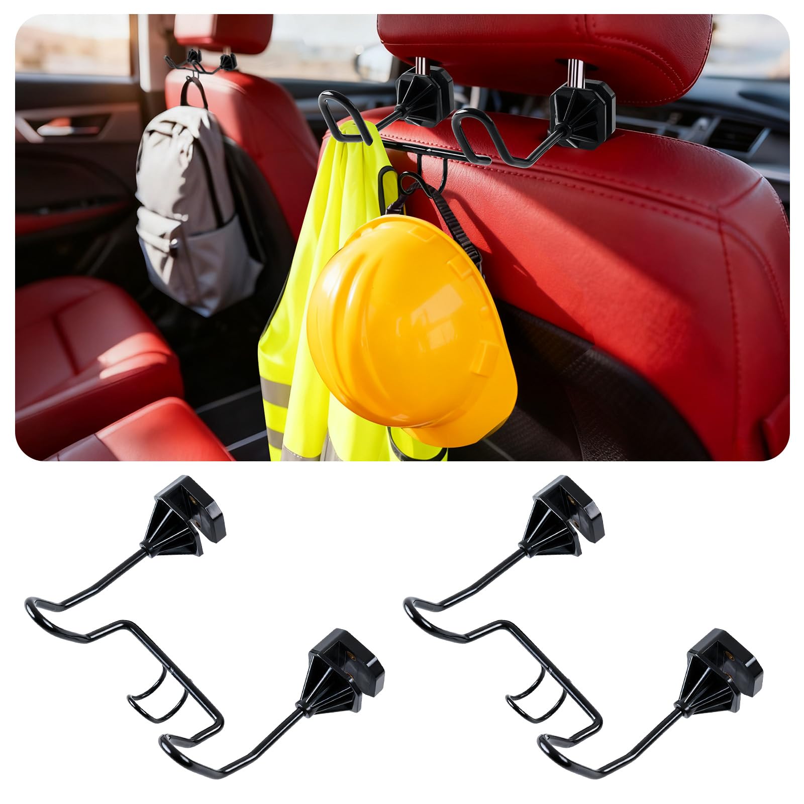 InnovTools triple-hook hard hat holder on a truck seat back keeps helmets organized