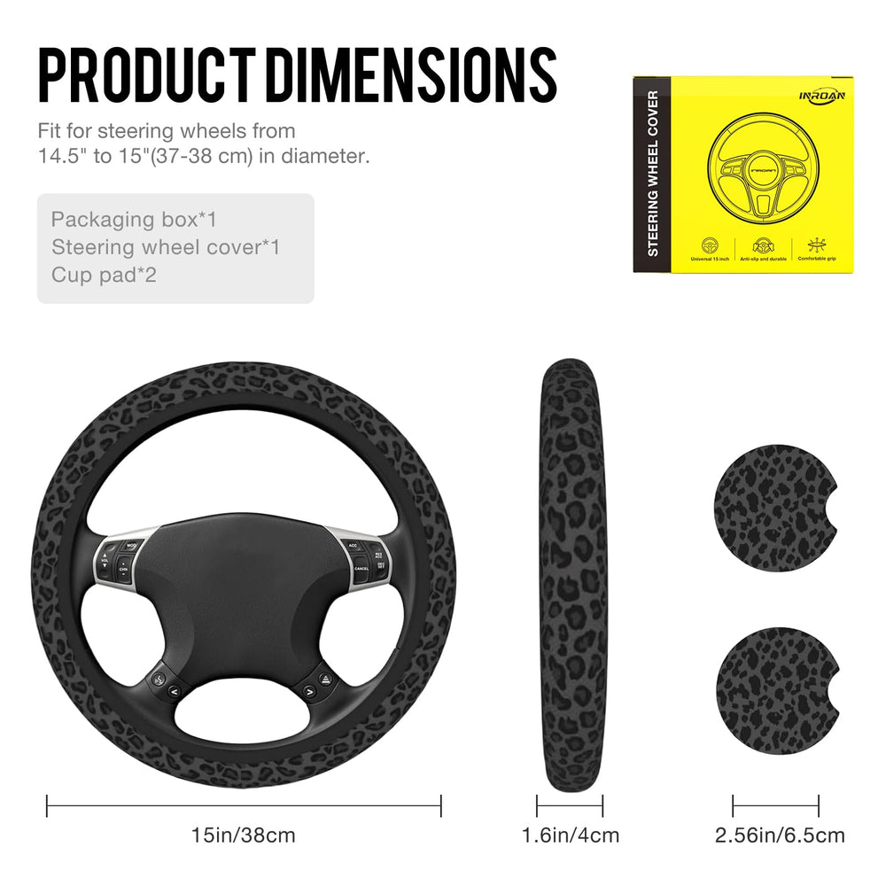 INROAN leopard-print steering wheel in car highlighting stylish interior upgrade