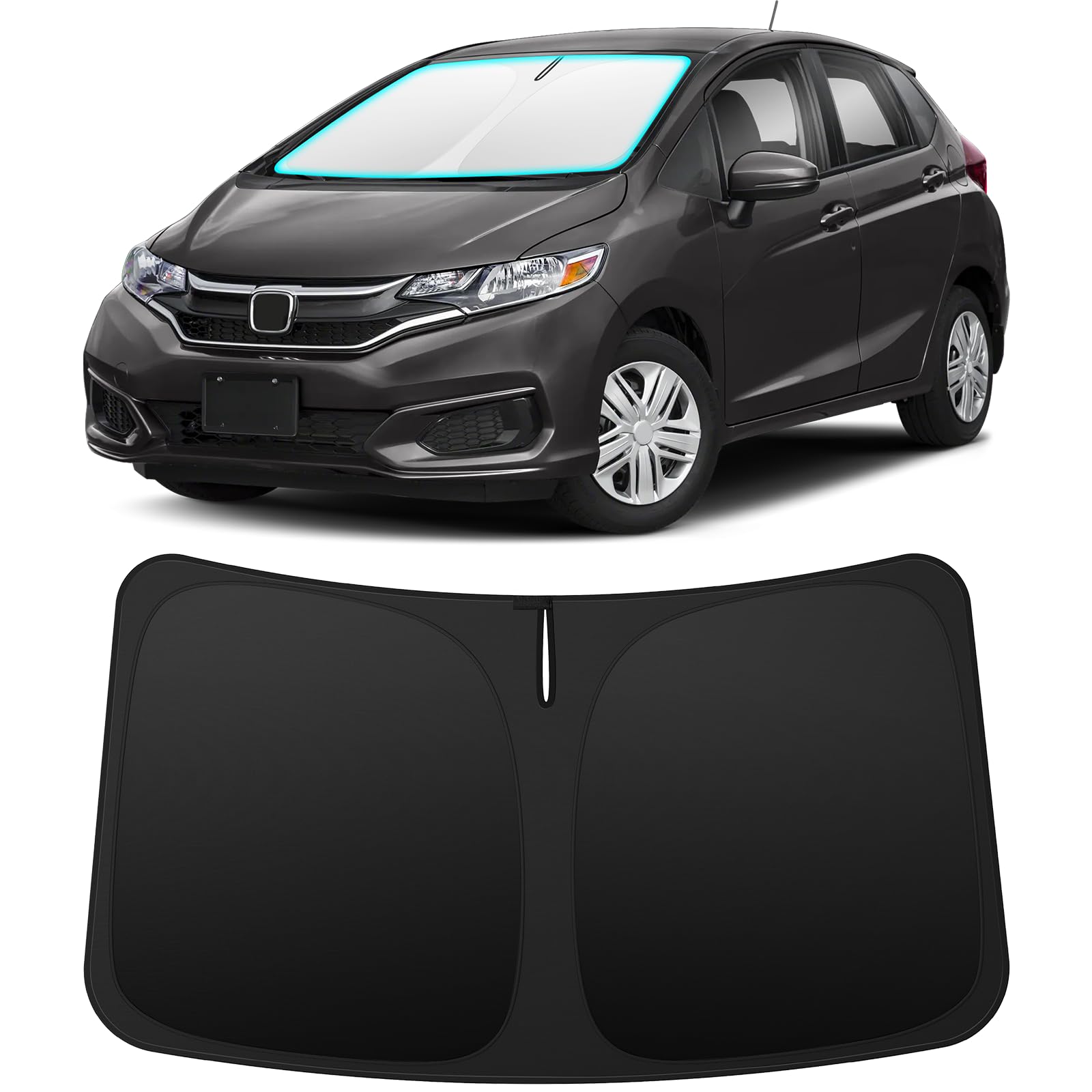 INSAUTO custom-fit windshield sun shade for Honda Fit providing snug heat protection.