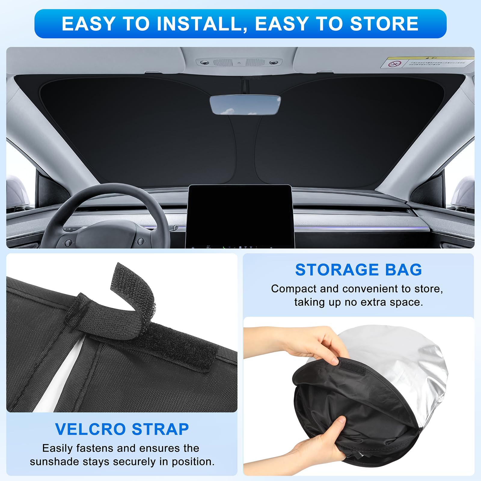 INSAUTO reinforced-frame sun shade with hook-and-loop closure for secure fit.