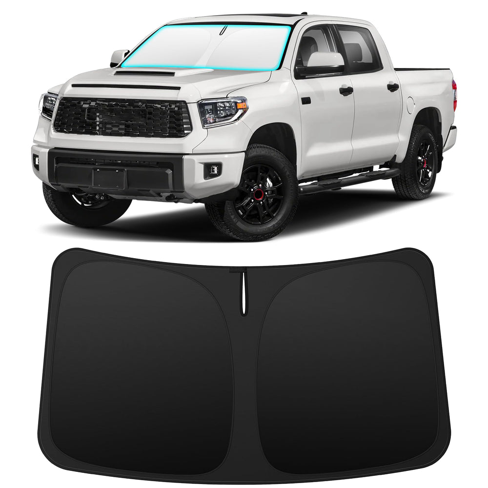 INSAUTO Tundra front window sunshade provides a snug fit for quick interior cooling.