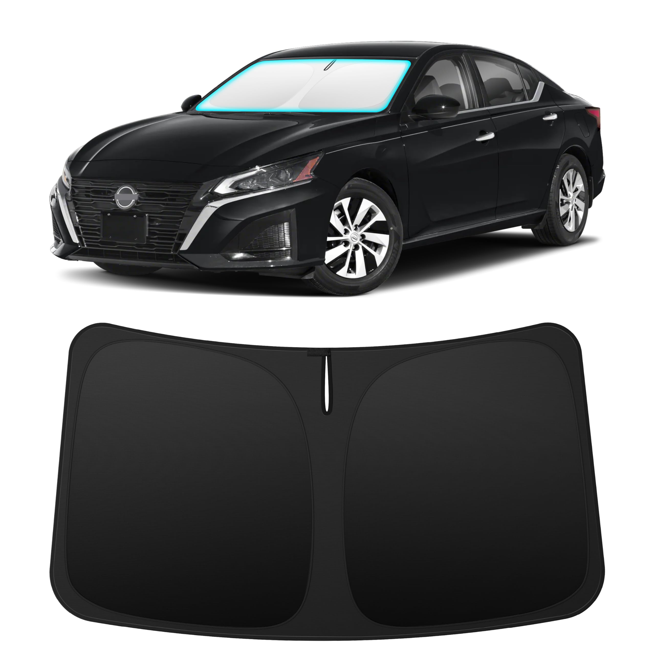 INSAUTO Altima custom-fit sunshade covers the windshield, reducing heat buildup.