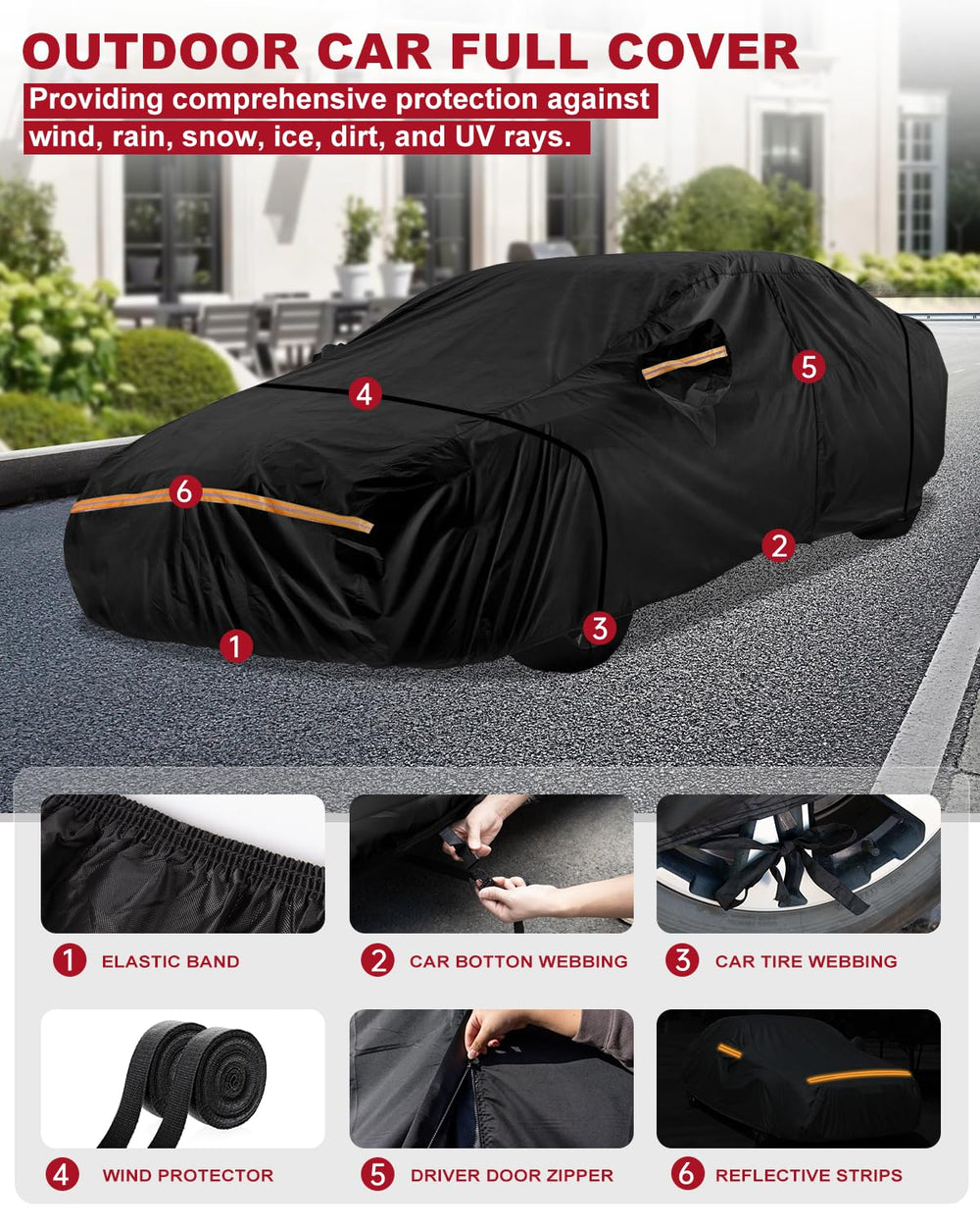 INSAUTO cover with tire webbing straps keeps a secure fit.