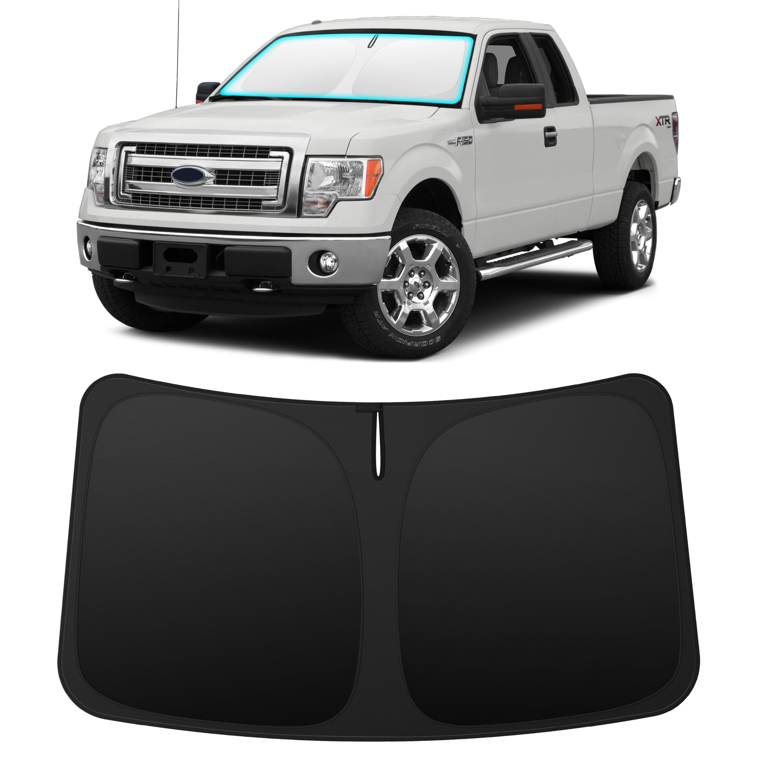 INSAUTO custom-fit windshield sun shade for Ford F-150 protects interior from sun glare and heat.