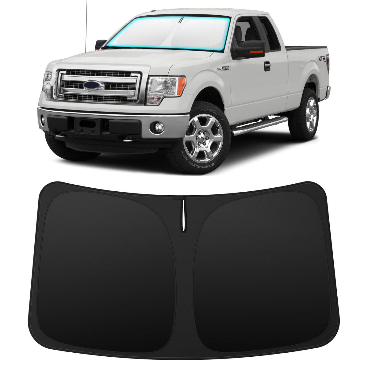 INSAUTO custom-fit windshield sun shade for Ford F-150 protects interior from sun glare and heat.