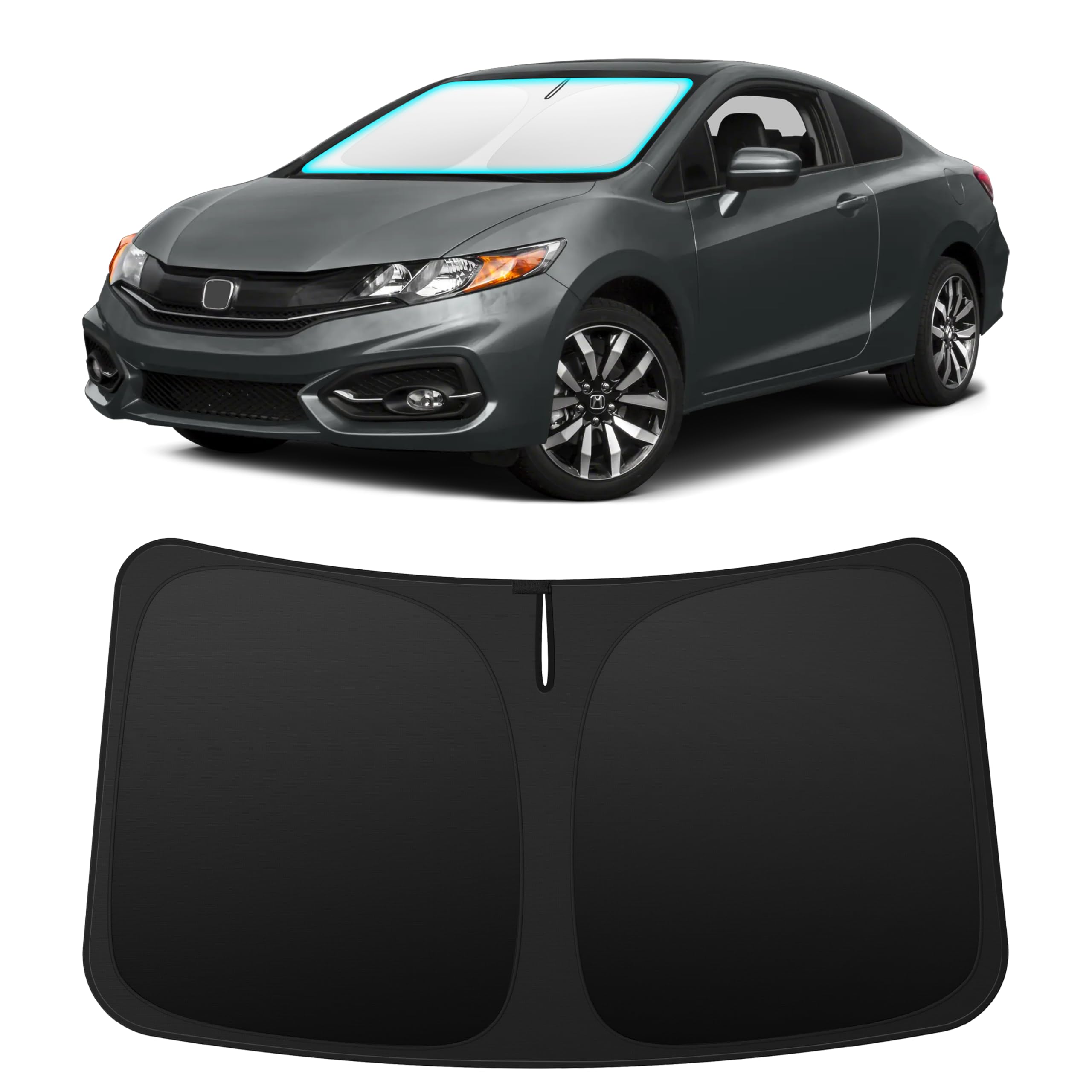 INSAUTO custom-fit windshield sun shade for Honda Civic 2012-2015 provides full coverage and glare reduction.