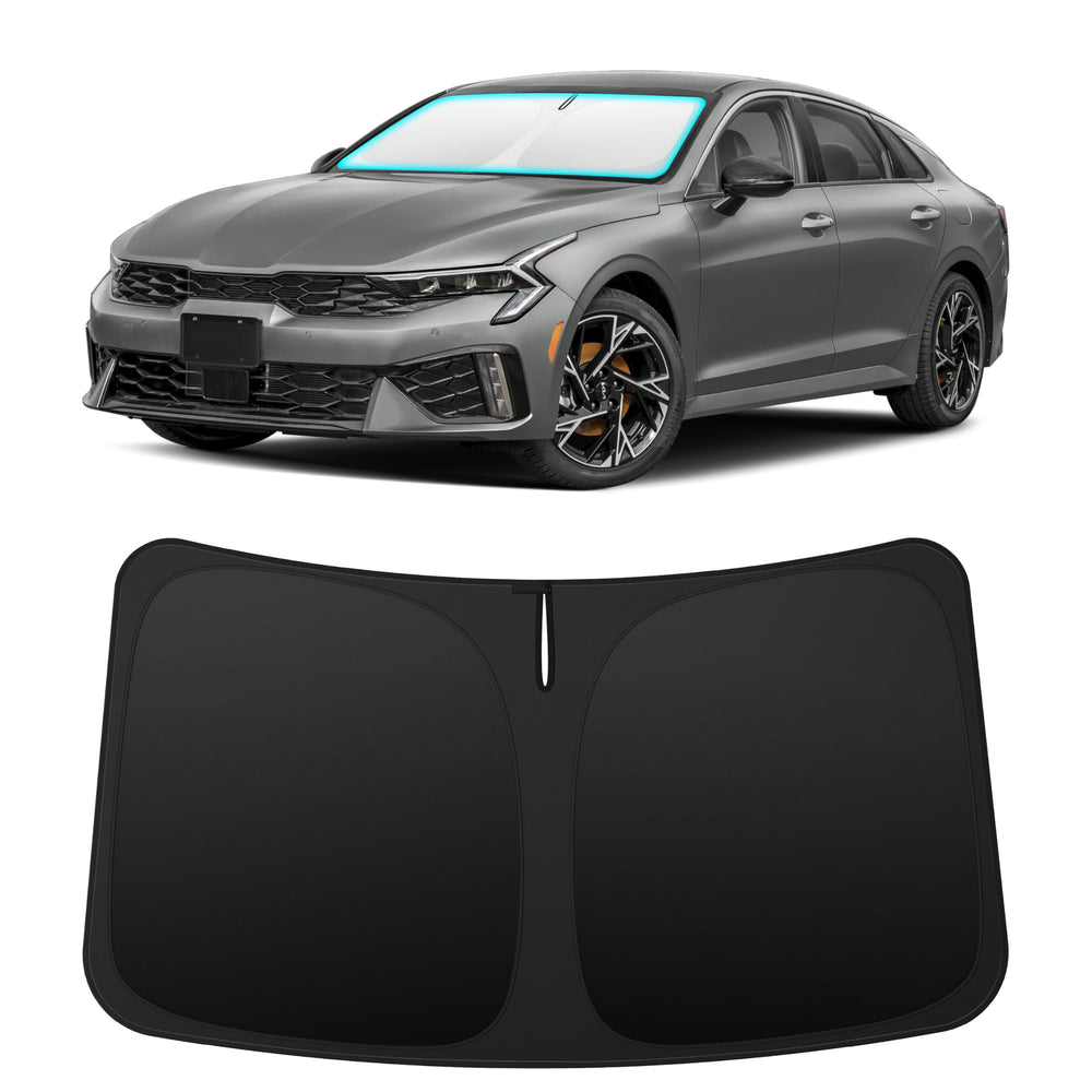 INSAUTO custom-fit windshield sun shade for Kia K5 shows a precise, gap-free fit.