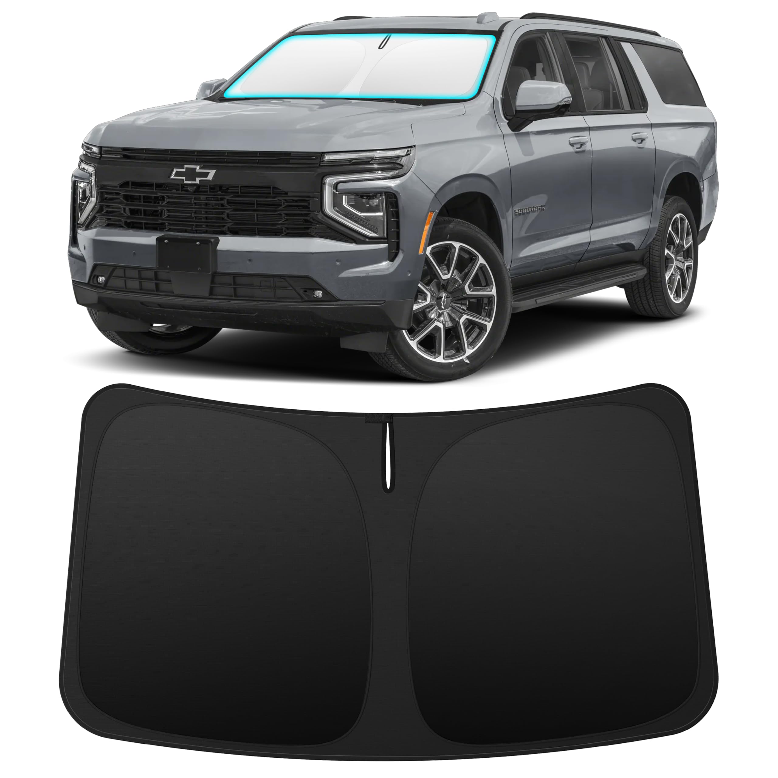 INSAUTO custom-fit windshield sun shade for Suburban front windshield, blocks heat for a cooler drive