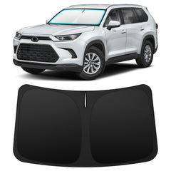 INSAUTO custom-fit windshield sun shade for Grand Highlander, front view, protects dashboard from sun damage.