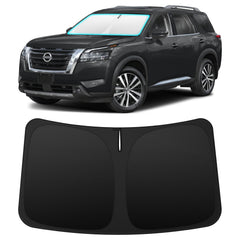INSAUTO Pathfinder front window sunshade keeps cabin cooler and fully covers the windshield.