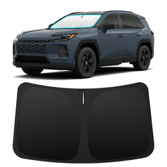 INSAUTO Rav4 front window shade folded to reduce glare and heat.