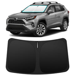INSAUTO Rav4 front window sunshade folded in its storage bag for easy transport.